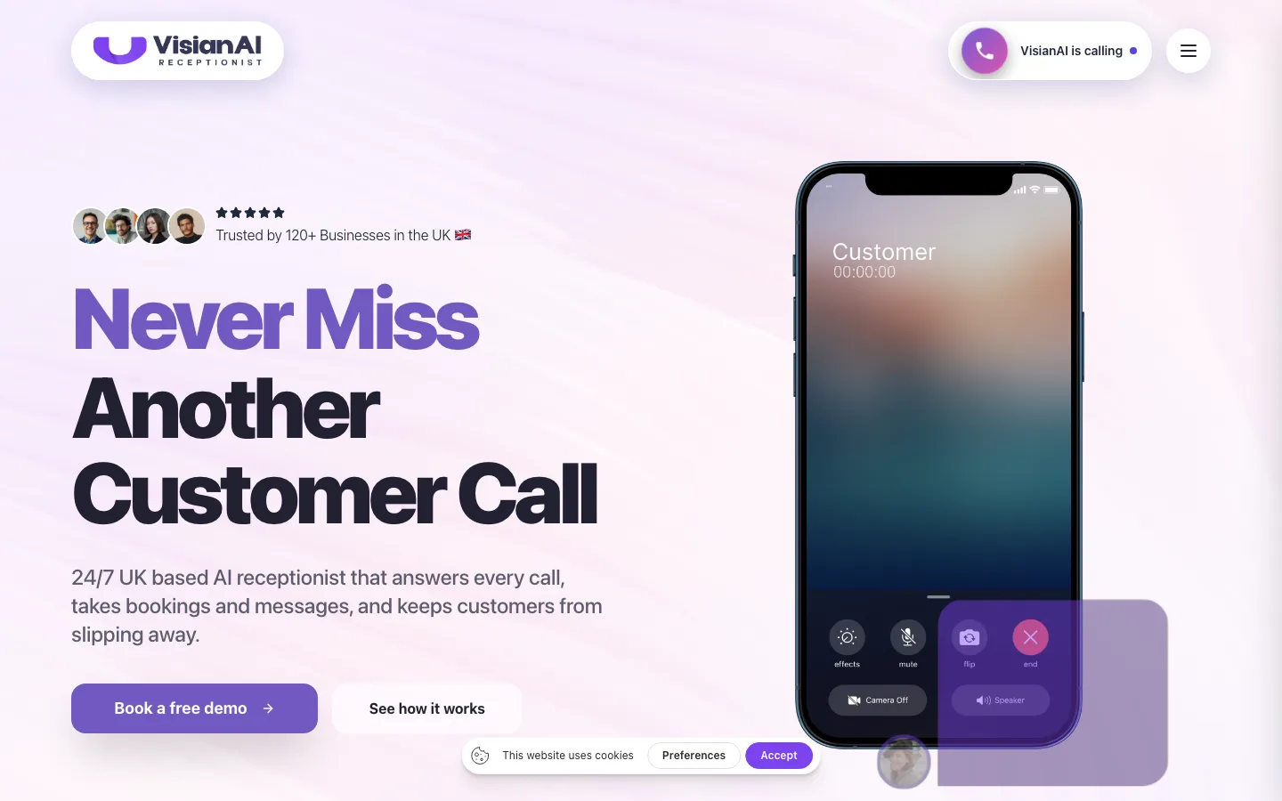 VisianAI Receptionist product interface